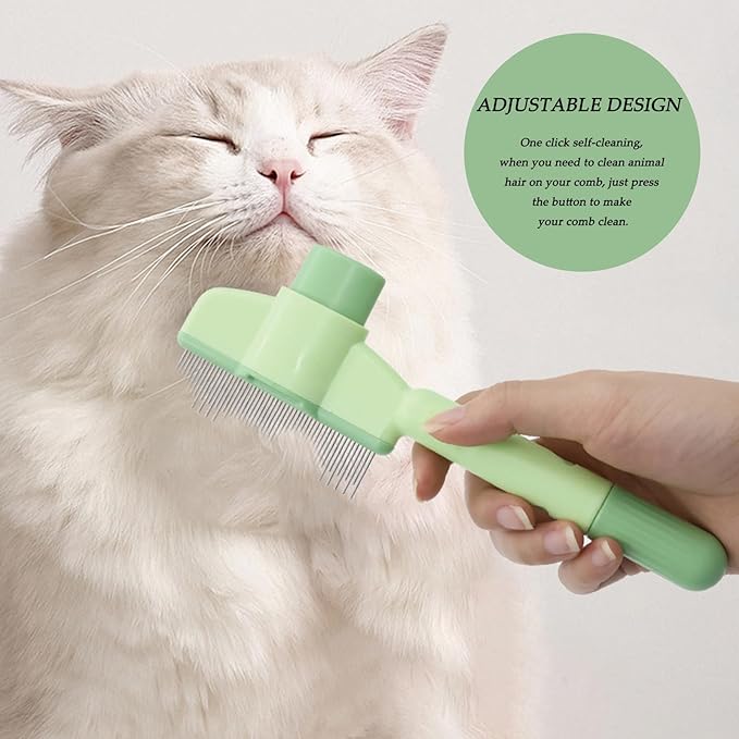 3 Pcs Flea Comb For Cats Dogs Self Cleaning Pet Hair Removal Tool Flea Lice Comb Grooming Brush For Shedding Indoor Kittens With Release Button Long And Short Stainless Steel Metal Teeth.