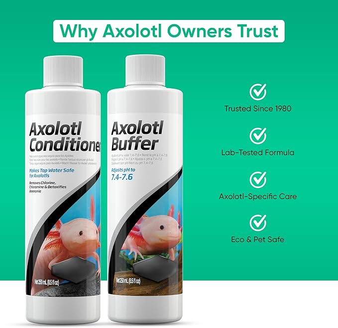 Axolotl Care Kit- Axolotl Conditioner 250ml & Buffer 250ml Including Trinity Treats Microfiber Cleaning Cloth, Axolotl Care Kit for Tank Supplies & Accessories for Healthy Water in Aquarium or Tank