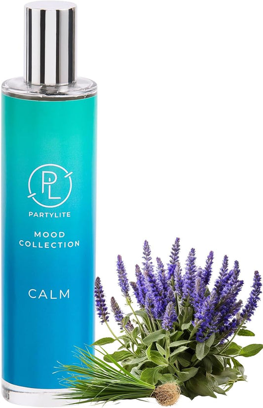 PartyLite Calm Scented Room Spray, 100mL,with Notes of Tranquil Star Anise, Nutmeg, Blue Sage, Part of the Mood Collection, Warm & Spicy, Perfect for Gifting