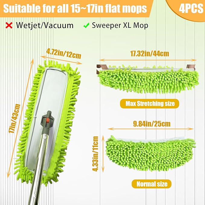 4PCS XL Mop Pads Compatible with Swiffer XL Sweeper,Reusable X-Large Dry Sweeping Cloths for Swiffer,XL Wet Pads Refills & XL Washable Wet Mopping Cloths for Hardwood Floor/Tile/Marble Cleaning