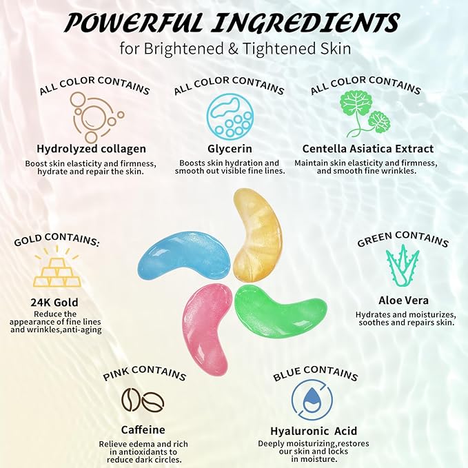 Under Eye Patches(8 Pairs), 24K Gold, Caffeine, Hyaluronic Acid, Aloe Vera Eye Masks for Dark Circles Puffy Eyes Undereye Bags, Eye Skin Care Gift Set for Bachelorette Party Favors