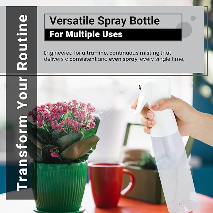 Continuous Ultra Fine Mist Spray Bottle – 16.9 Oz for Hair, Hairstyling, Salon Use, and Cleaning | Versatile Water Misting Bottle