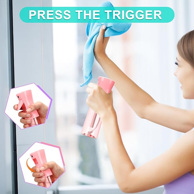 hair spray bottle, ultra-fine spray continuous spray bottle (200ml/6.8oz), used for hair design, vegetation, cleaning and skin care - empty, reusable (Pink transparent)