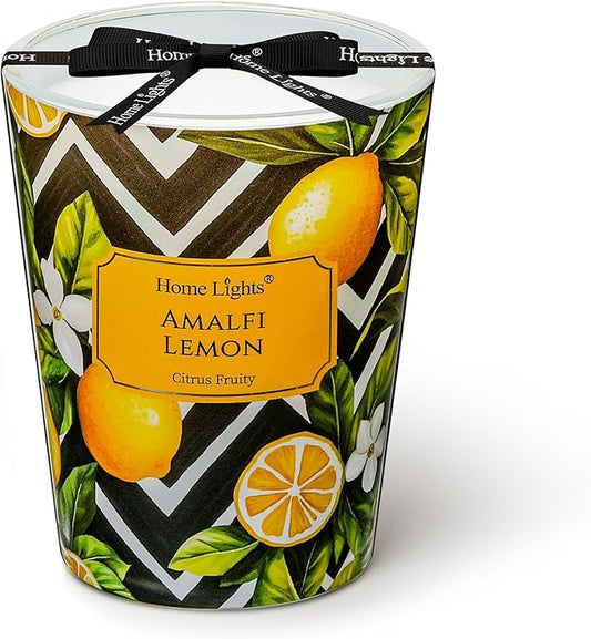 HomeLights Large jar Candle | 1-Wick Long-Lasting Scented Candles, 6.7oz Natural Soy Wax Candle for Home Scented, Eclectic Mixed Styles Gifts for Women & Men, Amalfi Lemon