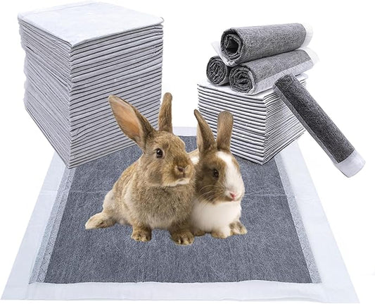 kathson 100Pcs Rabbit Pee Pads, 18" x13" Disposable Rabbit Diapers, Odor Control Pet Toilet Training Pads, Super Absorbent Charcoal Pet Disposable Diaper for Bunny, Hedgehogs, Hamsters, Chinchillas