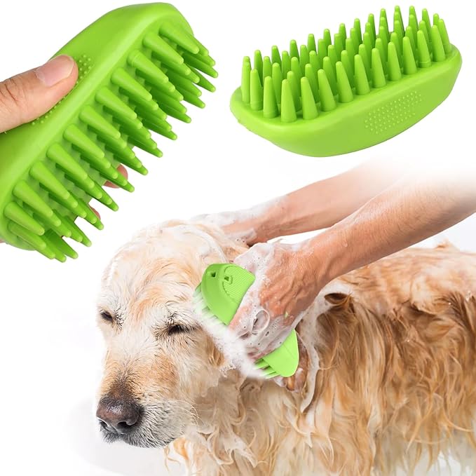 Bath Brushes for Pet Grooming & Massage,Rubber Scrubbing Brush for Dogs,Pet Silicone Shampoo Brush,Ideal for Long & Short Haired Dogs and Cats, Essential Puppy Accessory,Green