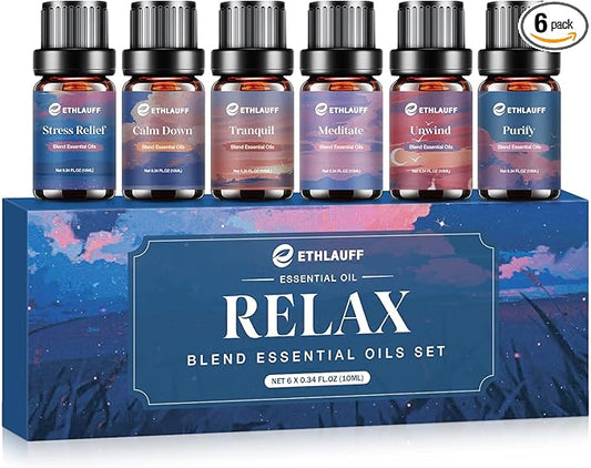 Relax Diffuser Oil, Eessential Diffuser Oil for Home, Humidifiers, Candle Making, Aromatherapy - Stress Relief, Calm Down, Tranquil, Meditate, Unwind, Purify, 6x10ml