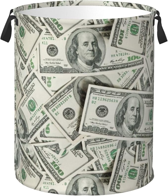 Funny Hundred Dollars Money Bills Laundry Hamper Bag With Waterproof Liner - Round Laundry Basket Foldable Clothes Storage Organizer For Bathroom Bedroom Nursery Dorm, M-19.6"X 15.7"