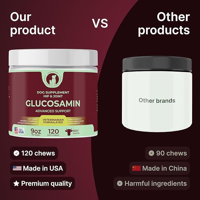 Hip & Joint Supplement for Dogs – Mobility Support with Glucosamine, Chondroitin, MSM, Turmeric, Mussel, Hemp Dog Joint Pain Relief – 120 Soft Chews for Large, Medium, Small Dogs Breeds– Beef Flavor