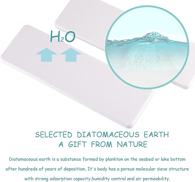 2 Pcs Water Absorbing Stone Trays, Kitchen/Bathroom Sink Soap Dish, Diatomite Tray Used for Hand Soap & Cosmetic Bottles in The Modern Home, 3.15" W x 10.2" L, White