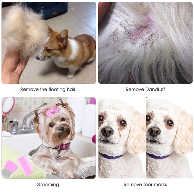 Lice Comb Flea Comb For Cats Dog Comb Pet Comb Set Metal Fine Tooth Comb Remove Tear Marks Float Hair Dandruff (A)