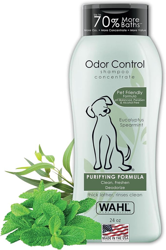 Wahl USA Odor Control Shampoo for Dogs & Pets - Eucalyptus & Spearmint Animal Deodorizer for Cleaning & Freshening – 24 Oz - Model 820003A