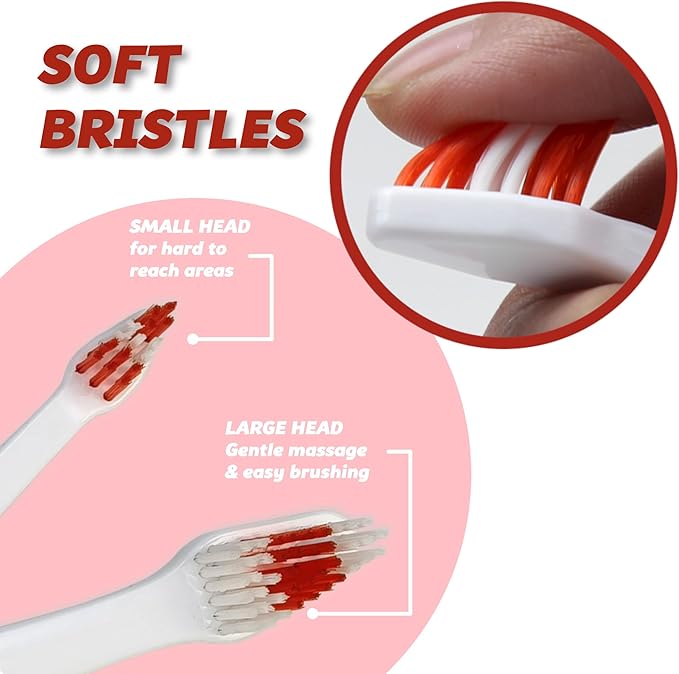 Pet Toothbrush for Dogs, Cats with Soft Bristles - Easy Teeth Cleaning & Dental Care, Non Slip Dual Head Dog Toothbrush for Medium & Large Pets, Toothpaste Not Included, Pack of 2