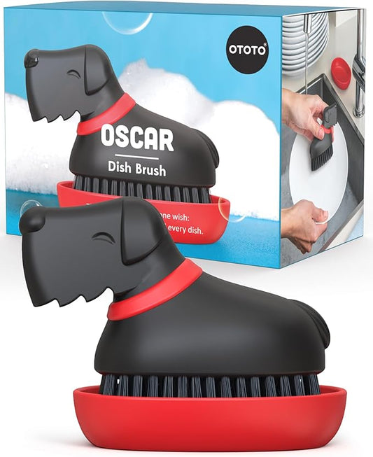 (New) OTOTO Oscar Dog Dish Brush - Dog Gifts, Daschund, Wiener Dog, Dish Scrub Brush, Dish Scrubber, Kitchen Vegetable Scrub Brush Palm Brush, White Elephant Gifts, Cute Kitchen Gadgets