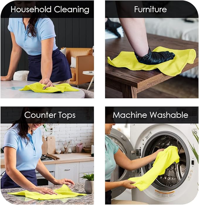 Avalon Towels Microfiber Cleaning Cloths (Value Pack of 48) Size 16" x 16", Highly Absorbent Cleaning Rags, Lint Free Cleaning Towels, Reusable and Washable, Microfiber Towels for Cars (Yellow)