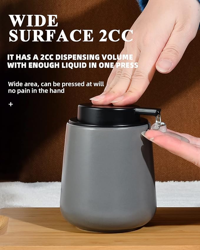 BosilunLife Grey Lotion Dispenser - Modern Ceramic Soap Dispenser Bathroom 12 oz Bottles Lotion Hand Pump Dispenser Black Pump Dish Liquid Dispenser for Kitchen Hand Wash Dispenser