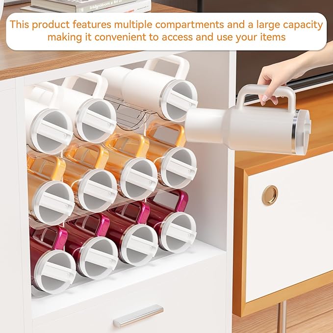 3 Tier Stackable Water Bottle Organizer for 40 oz Stanley Cup,Yeti and Other Tumbler Organizer,Larger Compartment Stanley Cup Holder,Wine Rack and Waterbottle Holder for Kitchen Cabinets,Countertop