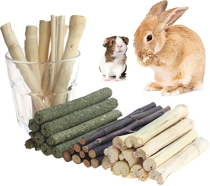 300g Guinea Pig & Rabbit Chew Toys with Apple & Timothy Sticks - Prevent Overgrown Teeth with Sweet Bamboo Treats - Ideal Rabbit Treats Included