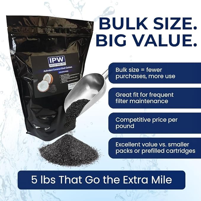 5 Lbs Bulk Water Filter/Air Filter Refill Coconut Shell Granular Activated Carbon Charcoal by IPW Industries Inc