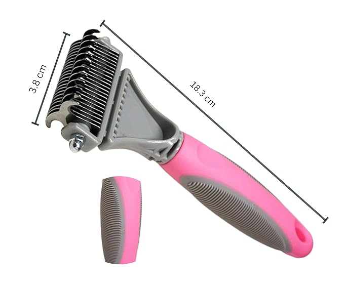 3-in 1 Dog & Cat Grooming Supplies- Self-cleaning Slicker Brush, Deshedding Rake Comb, And Finger Toothbrush For Dogs & Cats | Perfect For Pet Grooming Kit, Dematting And Dental Tool (pink)