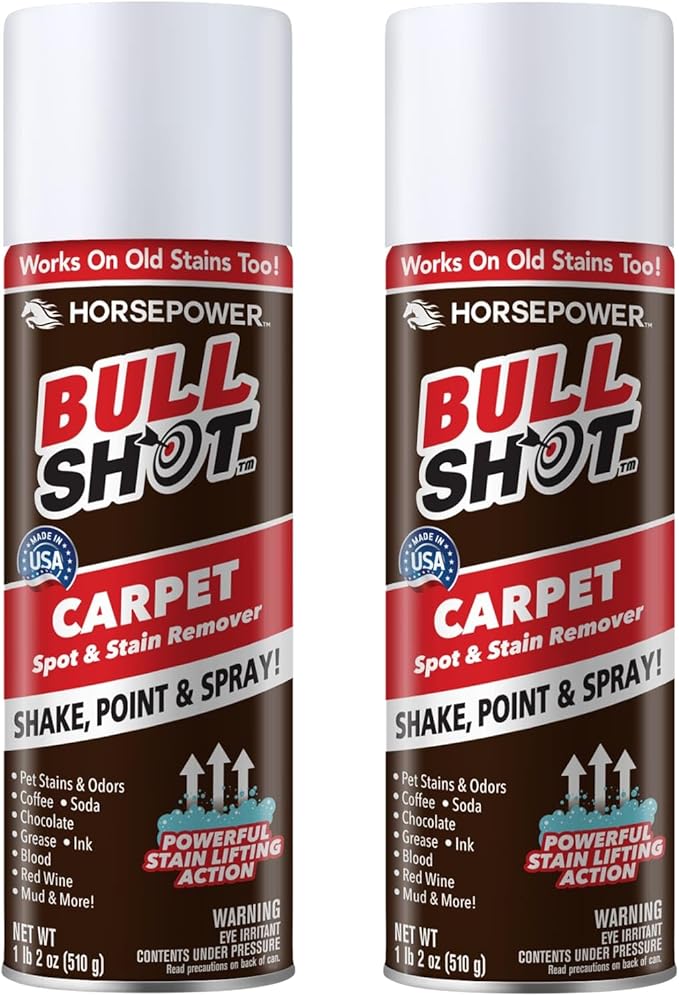 Horsepower Bull Shot Carpet Spot & Stain Remover by Horsepower, AS SEEN ON TV, Made In USA, Just Point & Spray, Stain-Lifting Foam-Action, Pet Stains & Odors, Coffee, Soda, Wine, Stains, 2 Pack