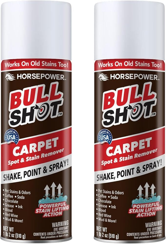 Horsepower Bull Shot Carpet Spot & Stain Remover by Horsepower, AS SEEN ON TV, Made In USA, Just Point & Spray, Stain-Lifting Foam-Action, Pet Stains & Odors, Coffee, Soda, Wine, Stains, 2 Pack