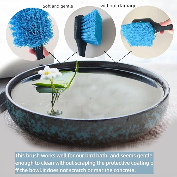2 Pcs Bird Bath Brushes，Bathtub Cleaning Brush，Hummingbird Feeder Cleaning Brushes，Fountain Cleaner Safe for Birds and Cage，Concrete Bird Baths for Outdoors (Soft Brush with Big Brushing Surface)