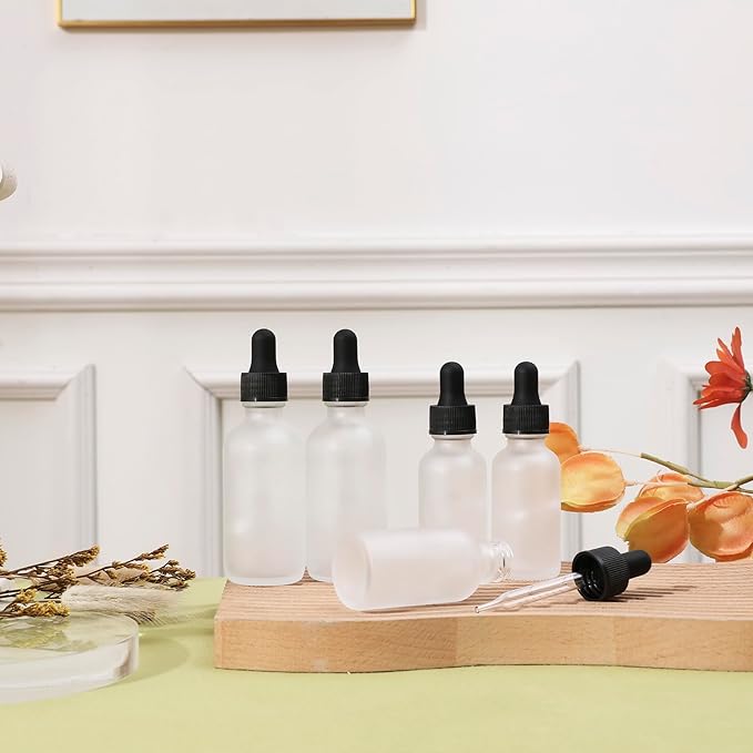 24 Pack,1oz Glass Dropper Bottle, Clear Frosted Tincture Bottles with Dropper, Pretty Finish for All Kinds of Liquids,Oil Bottles for Hair- Stronger Suction ideal for Leakproof Travel
