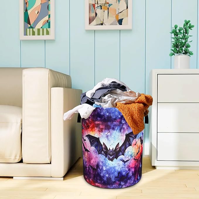 Bat Laundry Basket Oxford Cloth Funny Gothic Laundry Hamper With Handle Foldable Portable Clothes Storage Basket 18.9 X 16.5 In Storage Bag For Laundry Room/Bathroom/Bedroom/Dormitories