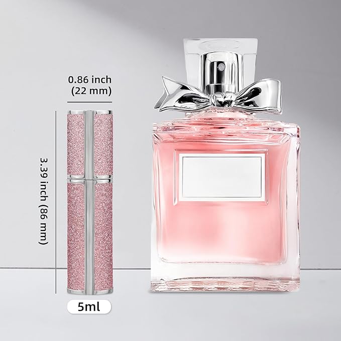 AE00GR Sparkling Travel Perfume Bottle, 5ml Mini Perfume Atomizer Sprayer, Glitter Diamond Pump Fill Perfume Bottle for Traveling, Vacation & Bussiness (Sparkling Grey)