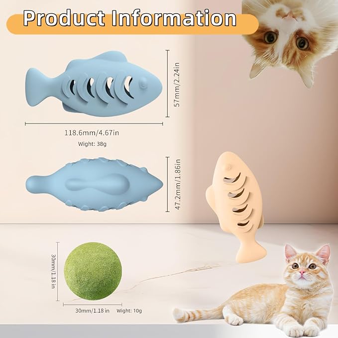 2Pcs Silicone Cat Toys, Multi-Functional Chew, Treat Dispenser, Interactive Feeder Toy for Indoor Cats, Food Puzzle Kitten Teething Toys, Durable Pet Training Toy with Catnip Ball (Pink&Green /Blue)