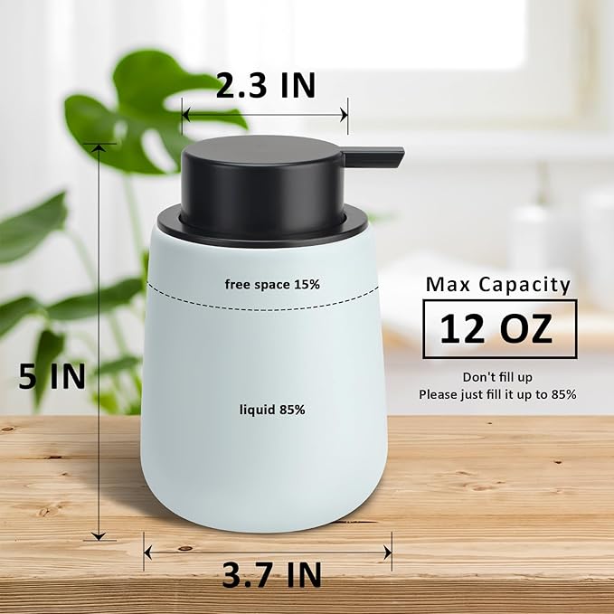 Soap Dispenser Ceramic with Easy-to-Press Pump Hand Lotion Liquid Dispenser for Shampoo Bathroom Kitchen 12 oz