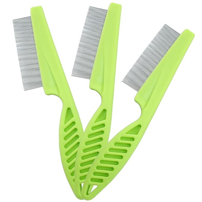 Flea Comb for Dogs and Cats, Metal Pet Lice Comb Fine Tooth Grooming Tool for Remove Anti Fleas and Flea Eggs(3pcs Green)