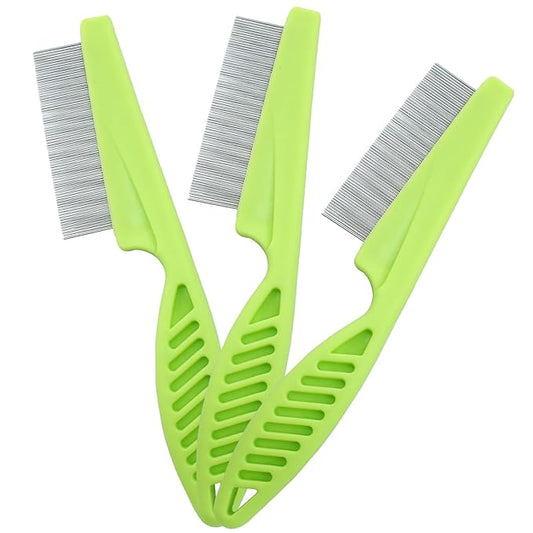 Flea Comb for Dogs and Cats, Metal Pet Lice Comb Fine Tooth Grooming Tool for Remove Anti Fleas and Flea Eggs(3pcs Green)