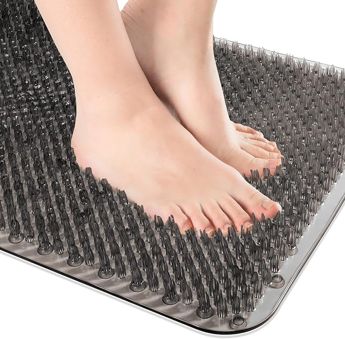 OTHWAY Non Slip Grassy Bathtub Mat : 25.6X13.4 inches Sturdy But Soft Bath Mat_Quick Drain Shower Floor Mat with Soft Bristles for Scrubbing Feet (Dark Grey)