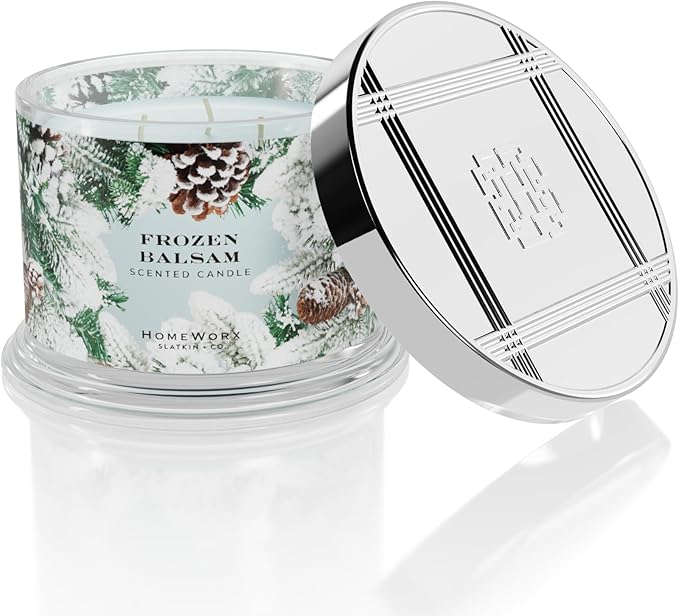 HomeWorx by SLATKIN + CO. Candle- Frozen Balsam, 14 oz. 3-Wick Premium Scented Candle - 20-40 Hours Burn Time