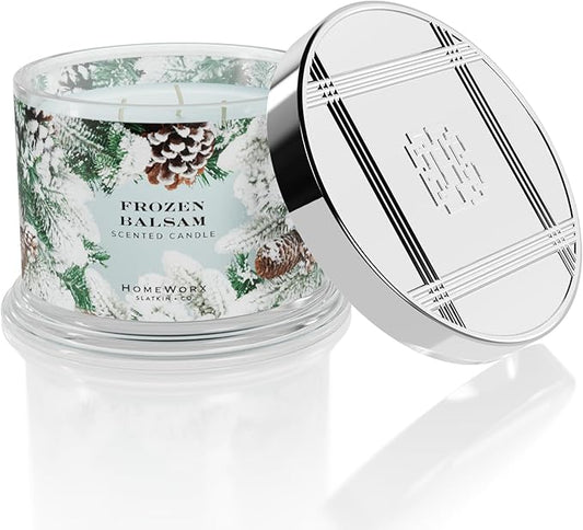 HomeWorx by SLATKIN + CO. Candle- Frozen Balsam, 14 oz. 3-Wick Premium Scented Candle - 20-40 Hours Burn Time