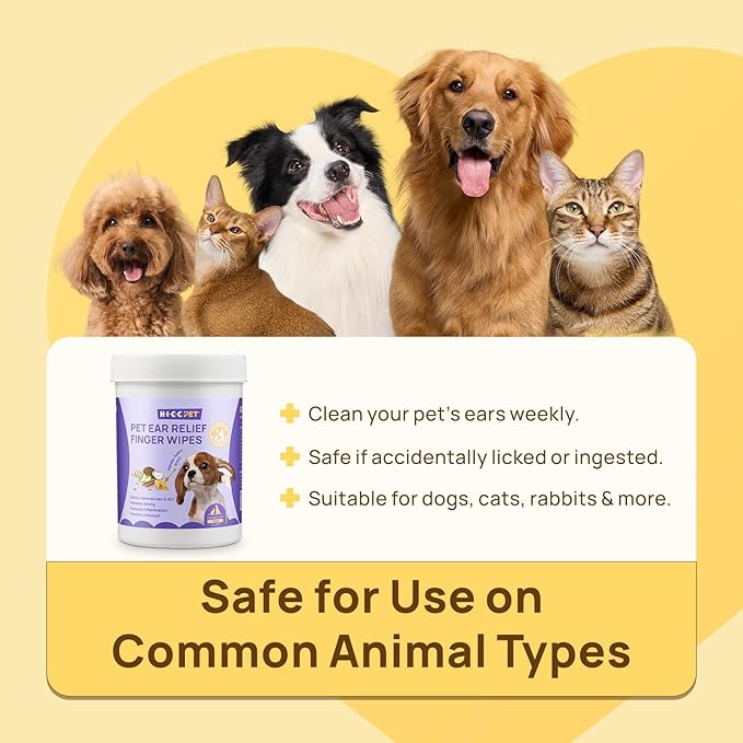 HICC PET Ear Cleaner Wipes for Dogs & Cats, Vet-Recommended Dog Ear Infection Treatment to Relief Itching & Inflammation, Remove Wax, Dirt & Stop Smelly, Cleaning Deodorizing Wipes 100ct(Honey Scent)