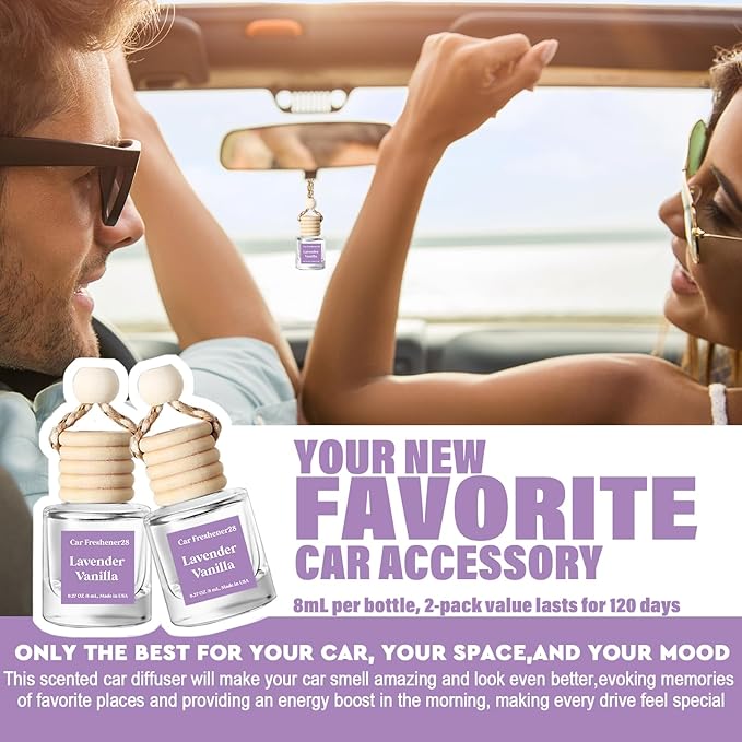 C Classy Car Air Freshener Hanging 2 Pack, Car Essential Oil Diffuser, Lavender Vanilla Cute C ar Air Freshener, Long-Lasting Fragrance, C ar Air Fresheners for Women & Men Gift, Made in USA