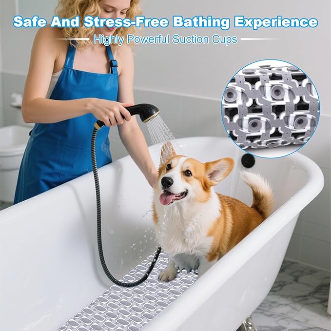 Dog Bath Mat for Pet Shower in Tub - Extra Long 35.43 x 15.74 Inch,DIY Puppy Washing Mat for Bathtub for Dog Grooming,Fast Dry Dog Shower Attachment Mat Senior Friendly Dog Bath Supplies