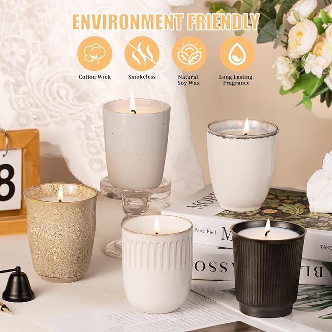 Scented Candle, 8oz White Soy Candles, Lavender Scented Candles for Women & Men, Long-Lasting Aromatherapy Jar Candle Wax for Home, Bathroom, Non Toxic Candle Gift (Black Ceramic Cup 14)