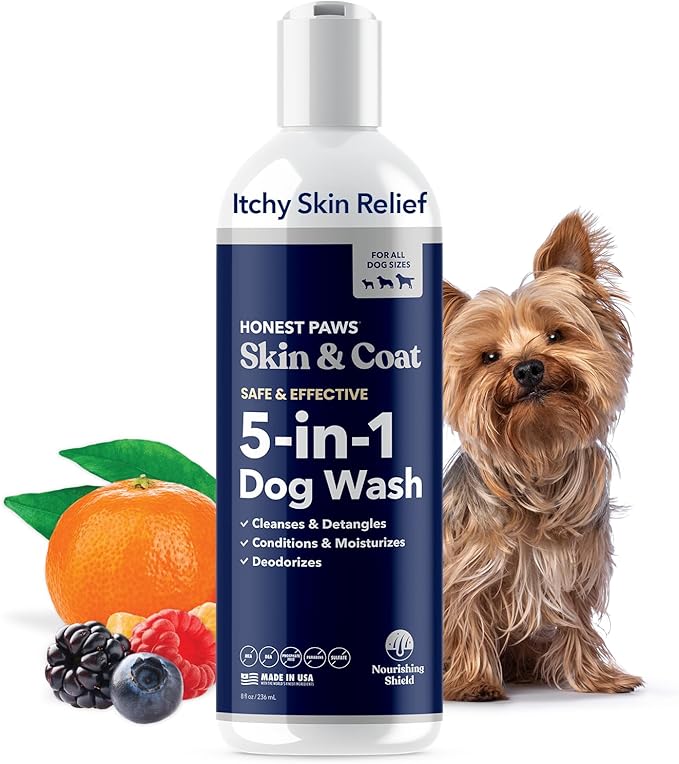 Honest Paws Dog Shampoo and Conditioner - Premium Dog Wash for Allergies and Dry, Itchy, Moisturizing for Sensitive Skin - Sulfate Free, Plant Based, All Natural - 8 Fl Oz