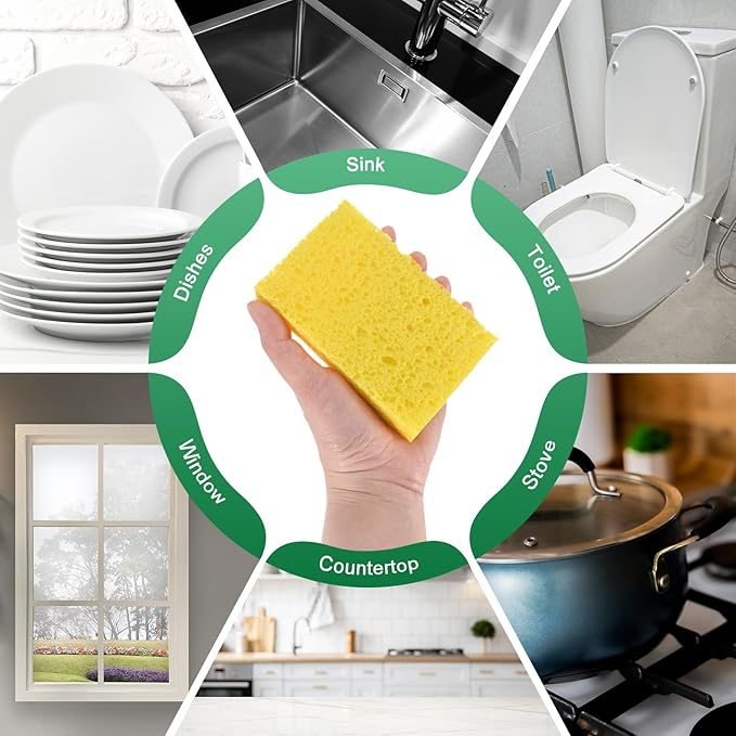 12-Pack Kitchen Sponges, Condense Eco Cellulose Non-Scratch Scrub Heavy Sponge for Kitchen/Household/Bathroom, Clean Tough Messes Dish Scrubber [Yellow]
