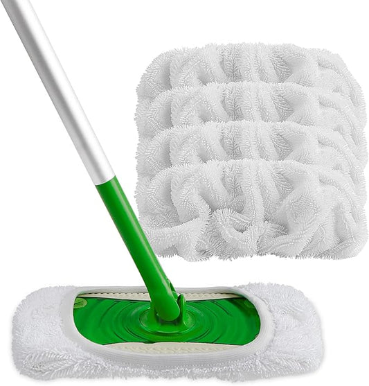 HOMEXCEL Reusable Microfiber Mop Pads Compatible with Swiffer Sweeper-Washable Wet Pad Refills for Wet & Dry Use, Floor Cleaning Mop Head Pads Refills for Household Cleaning, Pack of 4, White