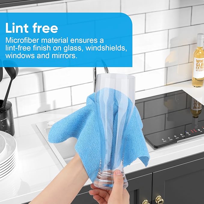 Microfiber Cleaning Cloth, 150 Sheets Shop Towels Commercial Grade Washcloths Lint-Free Work Rags Bulk Towels for Cars Mechanic Restaurant Garage Housekeeping, 11.5"x 11.5", Blue