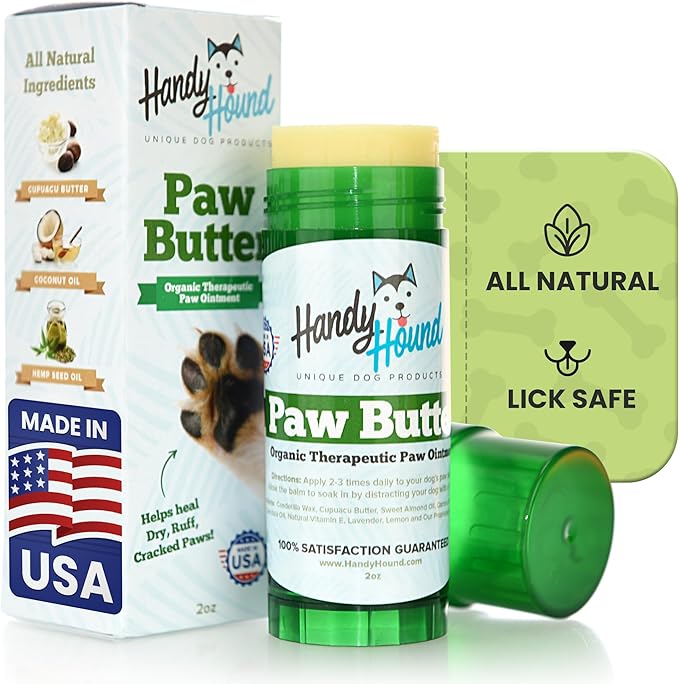 Handy Hound Dog Paw Balm - Paw Butter – Ultimate Dog Paw Protector & Dry Skin Treatment - Nourishing Paw, Nose & Dry Skin Soother - Lick-Safe Paw Balm Dogs Trust - Made in The USA - 2 oz