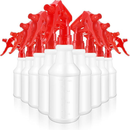 10 Pack Spray Bottles 16 oz Empty Water Spray Bottles for Cleaning Heavy Duty Refillable Squirt ‌Container with Measurements Adjustable Nozzle for Household(Red)