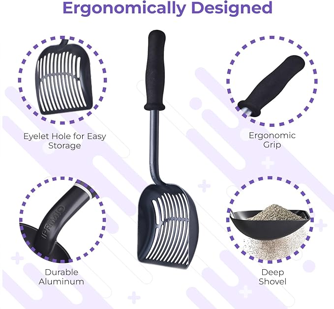 iPrimio Monster Cat Litter Scooper with 17 Inch Long Handle and Soft Grip - Sturdy Extra Large Deep Shovel Scoop - Cat Litter Scoop for Sore Hands - Kitty Litter Box Accessory