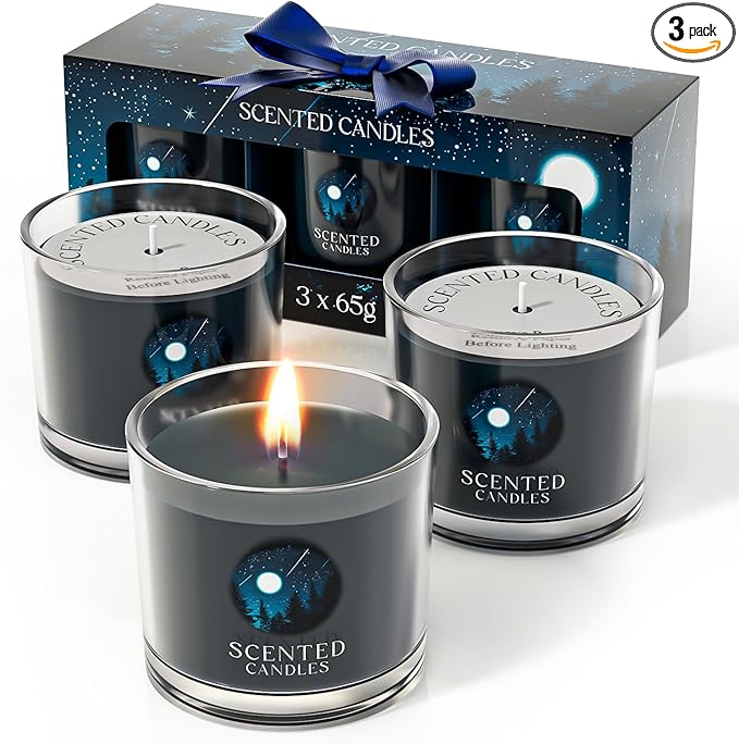 Candles for Men, Scented Candles Gifts for Women, Candle Gift Set for Him, 3 Scented Votive Candles, Birthday Gifts for Men (Black, 7 oz)