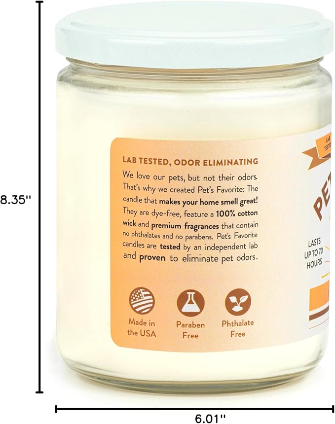 Pet's Favorite Plant Based Air Freshener Candles, Clean Burning Pet Friendly Candles with a 70 Hour Burn Time, Pumpkin Spice